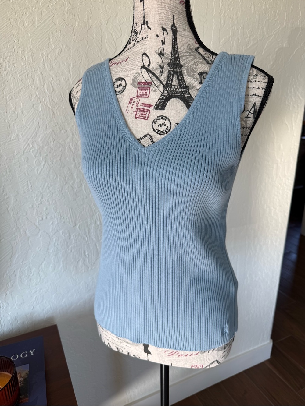 Calvin Klein Jeans Sky Blue Ribbed V-Neck Tank